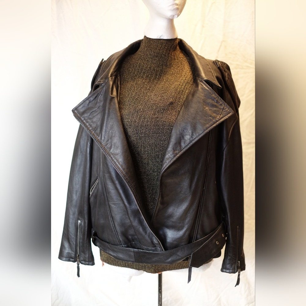 Nasty Gal Plus Size Leather Biker Jacket in Black Size 16US/20UK